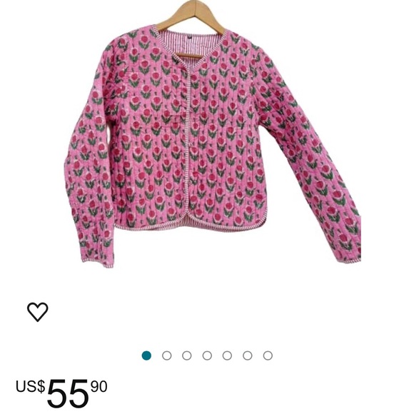 🌺Ready to Bloom Cotton Quilted Jacket Reversible jacket Inside Stripes viral - Picture 6 of 8